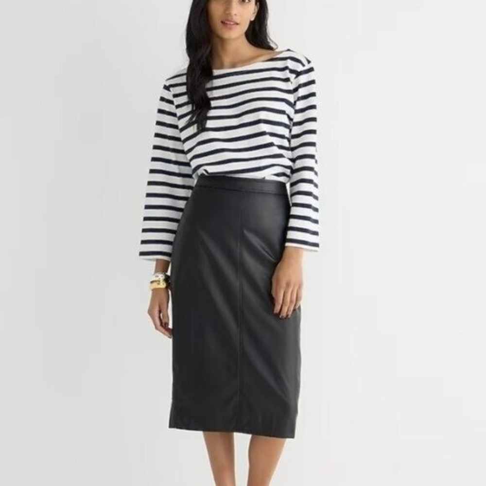 J.Crew Black Faux Leather Midi Pencil Skirt High Waisted Career Size 4